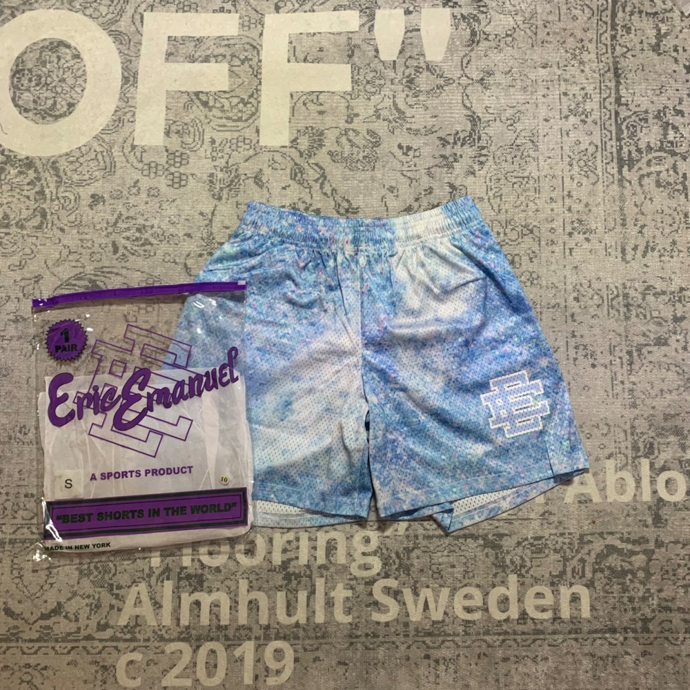 Eric Emanuel EE Basic Mesh Shorts Mens Small Blue White Splatter Print Excellent